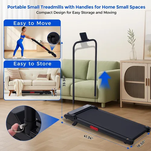 Vista 4 de Compact Treadmills for Home, 3.0HP Portable Walking Pad Treadmill with Incline, 0.6-7.6MPH Electric Walking Pad Treadmill with Handle Bar, Mini