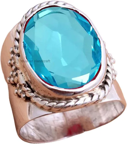 Vista 14 de Anillo de plata de ley 925 con piedras preciosas ovaladas auténticas, hecho a mano, hermoso regalo de Navidad para ella