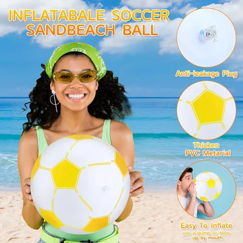 Vista 3 de Hungdao Pelota de fútbol inflable de 16 pulgadas, juguetes de playa grandes, multicolor a granel, pelotas de fútbol inflables, juegos de agua