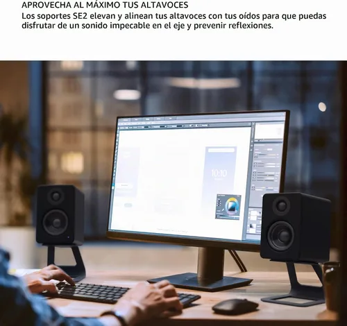 Vista 6 de Kanto SE2 Soportes elevados para altavoces de escritorio para altavoces pequeños - 2 unidades (negro)