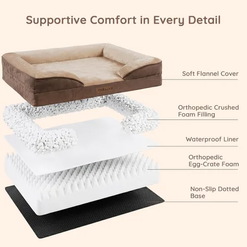 Vista 3 de BELLA & PAL Sofá cama ortopédico para perros medianos/medianos, no necesita montaje, sofá de espuma a prueba de masticaciones con forro impermeable