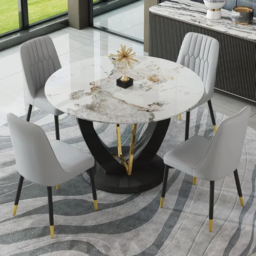 Vista 18 de gopop Juego de mesa de comedor redonda para 4, juego de mesa de comedor