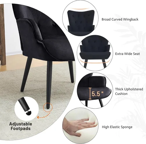 Vista 4 de Furniliving Silla de Acento de Terciopelo Moderna Tapizada Sillón Lateral con Patas Cónicas Sillas de Sofá con Respaldo Alto Acolchadas con Botones