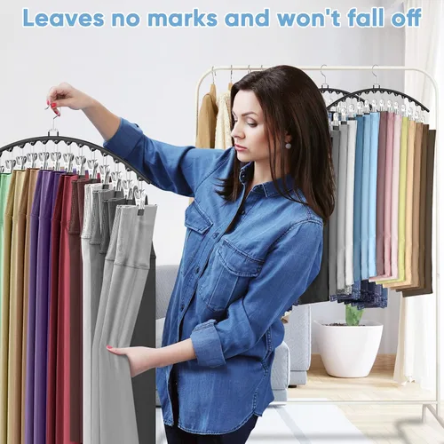 Vista 5 de Paquete de 3 organizadores de leggings para colgar en el armario, perchas para pantalones con clips con capacidad para 45 leggings, pantalones
