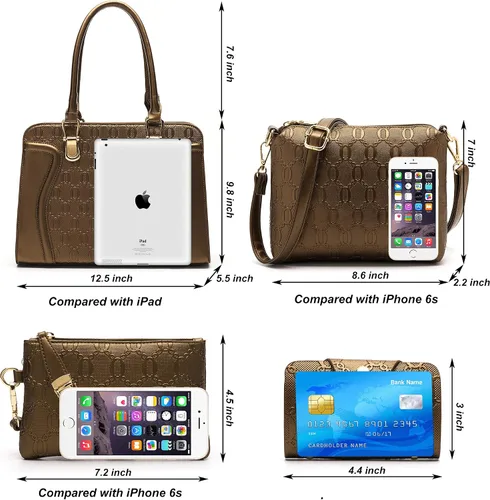 Vista 10 de Bolsos de mano de moda para mujer, bolsa de hombro, asa superior, bolsa de mano, juego de 4 piezas