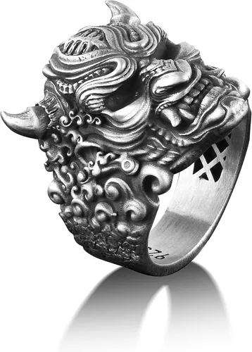 Vista 3 de BySilverStone Jewelry Anillo de plata para hombre, anillo Hannya en plata de ley oxidada, extraordinario anillo gótico para hombres, anillo Oni