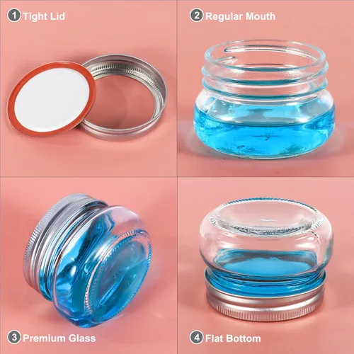 Vista 3 de BETROME Tarros Mason de 4 onzas, paquete de 24 tarros de vidrio de 4.1 fl oz con tapas de boca regular, tarros de vidrio para almacenamiento