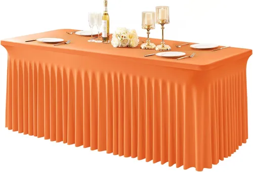 Vista 66 de Paquete de 1 manteles azul bebé para mesas rectangulares de 4 pies, cubiertas de mesa de spandex elástico de una pieza resistentes a las arrugas