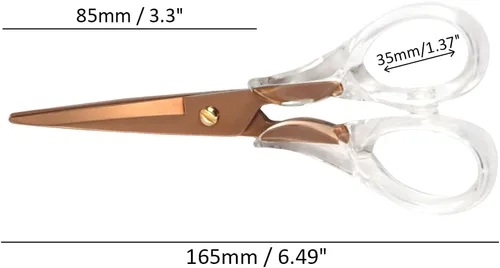 Vista 6 de NatSumeBasics Tijeras de oficina transparentes de oro rosa, tijeras multiusos, tijeras profesionales de tela para cortar papel, tela, lona de cuero