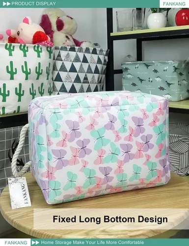 Vista 7 de Cesta rectangular de tela con estampado de dinosaurios para almacenamiento de guardería, cesta de almacenamiento, bolsa de libros, cestas de regalo