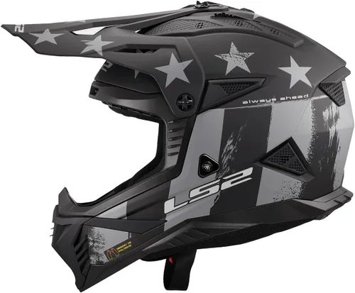 Vista 2 de LS2 Helmets Gate II - Casco integral para motocicleta MX Matte Battle Scar Tonal Gris/Negro