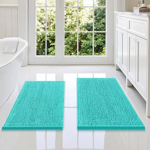 Vista 89 de Juego de alfombras de baño Smiry de 2 piezas, suave alfombra absorbente de chenilla y juego de alfombra en forma de U para inodoro, alfombra de baño