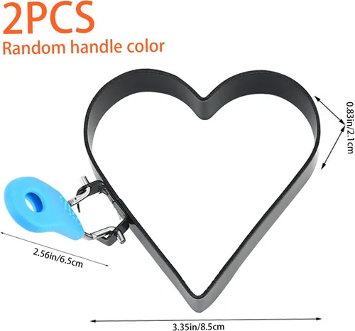 Vista 3 de 2 anillos de huevo antiadherentes de 4 pulgadas en forma de corazón para freír huevos con mango de silicona, molde de huevo de acero inoxidable