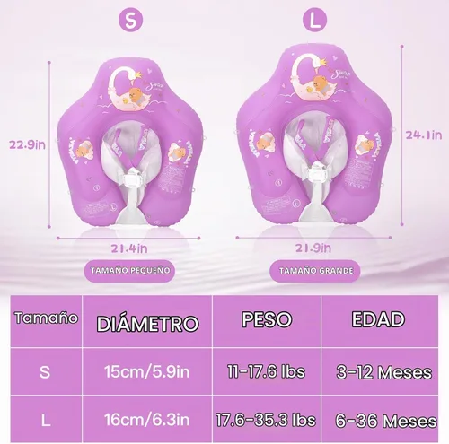 Vista 6 de LOOWARTS Baby Pool Float with Canopy and Safety Seat,Infant Swim Float & Pool Float & Baby Water Float & Swimming Floats UPF50+ UV Protection for