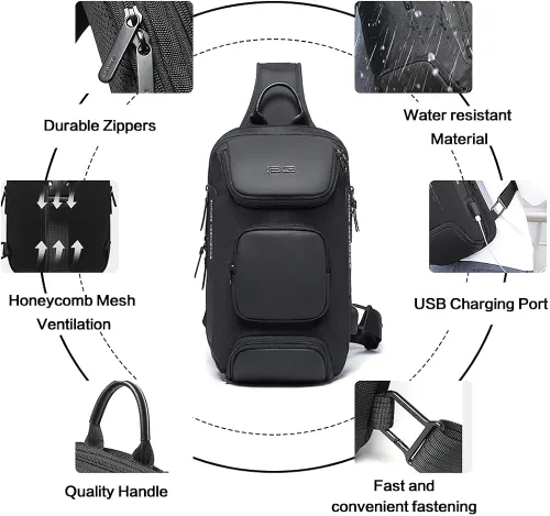 Vista 2 de Mochila tipo bandolera para hombre, bolsa de hombro impermeable con puerto USB