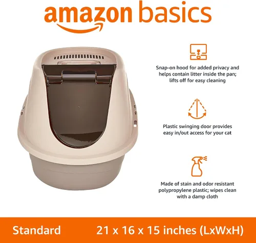Vista 9 de Amazon Basics Caja de arena para gatos con capucha sin complicaciones, estándar, multicolor, 21 pulgadas x 16 pulgadas x 15 pulgadas