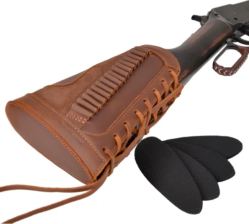 Vista 11 de Culata de cuero completo para pistola de caza, bolsas de soporte de munición para rifles, ajuste universal Negro