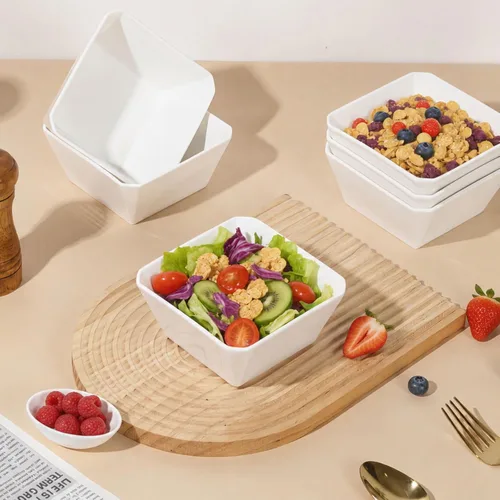 Vista 7 de Samsle Juego de 6 cuencos de porcelana para cereales, cuadrados de 16 onzas, cuencos de cerámica blanca de 5 pulgadas para ensalada, sopa