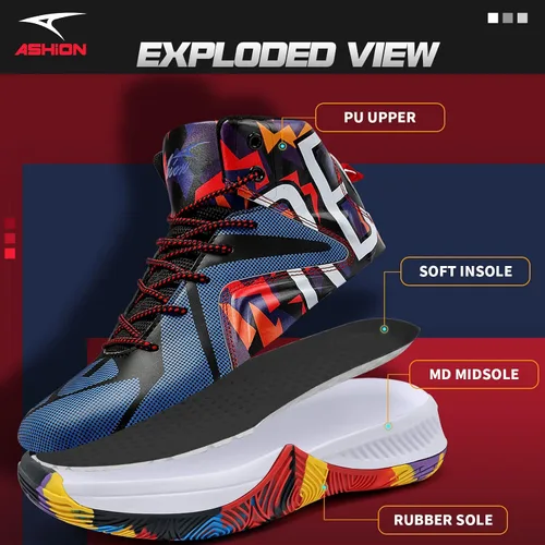 Vista 2 de ASHION Zapatos de baloncesto unisex para niños y niñas, tenis de caña alta, transpirables, con amortiguación al aire libre, zapatos deportivos