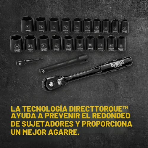 Vista 5 de DEWALT - Juego de llaves de impacto con carraca, métrica/SAE, 1/2" de transmisión, juego de 23 piezas con estuche (DWMT74739)