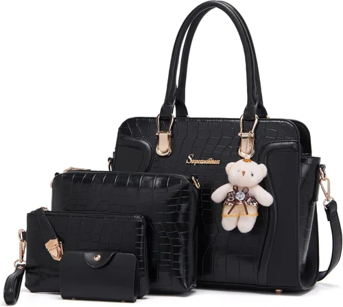 Vista 45 de Bolsos de mano de moda para mujer, bolsa de hombro, asa superior, bolsa de mano, juego de 4 piezas