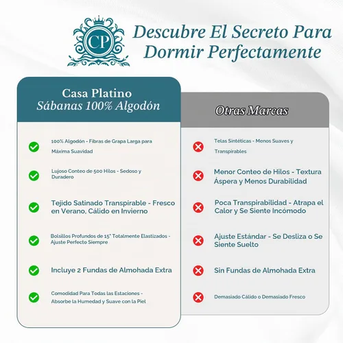 Vista 6 de Casa Platino - Juego de sábanas de tamaño individual, 100 % algodón, juego de 4 piezas con 500 hilos, acabado de satén sedoso y suave, juego de cama