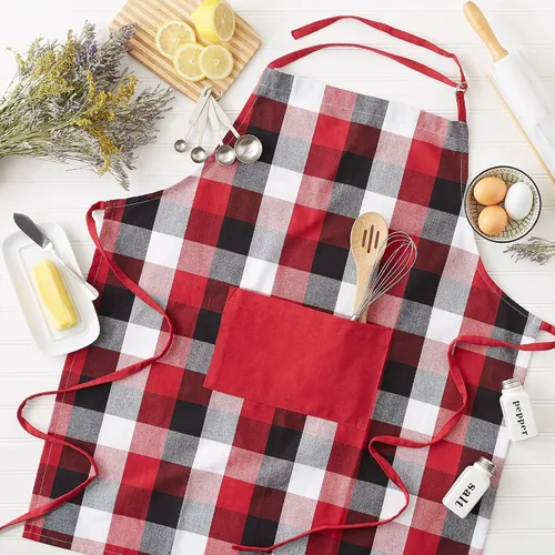 Vista 3 de DII Tri-Color Check Collection - Delantal de cocina, color rojo cardenal