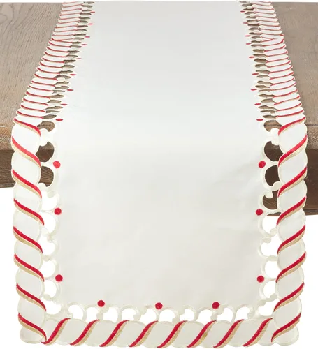 Vista 4 de Camino de mesa navideño con diseño de bastón de caramelo