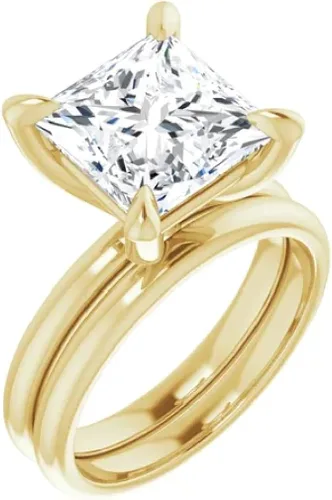 Vista 4 de Juego de anillos de compromiso hechos a mano de plata 925, 10 K14 K18 quilates de oro macizo de 4 quilates de corte princesa de moissanita