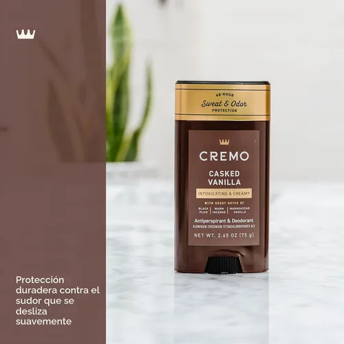 Vista 3 de Cremo Antitranspirante y desodorante de vainilla cascada para hombres, protección contra el sudor y el olor de 48 horas, 2.65 onzas