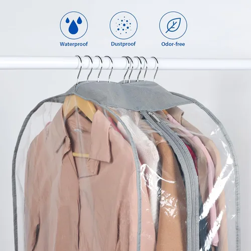 Vista 4 de Zilink Bolsas de ropa transpirables para abrigo de piel de 43", bolsas de traje para almacenamiento en armario, fundas transparentes para chaqueta