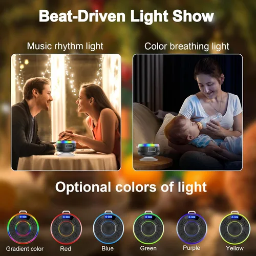 Vista 7 de Altavoz Bluetooth de ducha IPX7 impermeable, altavoces Bluetooth portátiles con ventosa y pantalla de tiempo, sonido de cristal y luz LED de graves