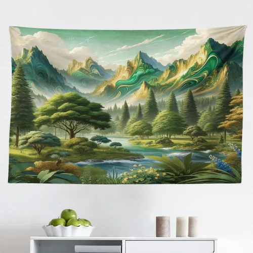 Vista 86 de Ambesonne Tapiz hippie, abrazo de hongos de ensueño y árbol de la vida místico y mandal verde, decoración de tela para colgar en la pared