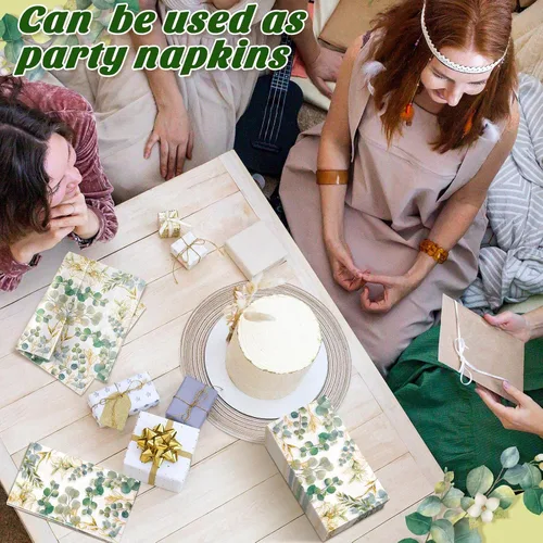 Vista 2 de Spiareal - 120 servilletas de papel verde de 3 capas desechables para invitados, toallas de mano para baño, hojas de eucalipto verdes, servilletas
