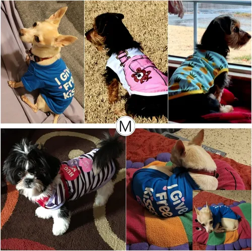 Vista 4 de SATINIOR 6 piezas de ropa para perros estampados para perros, camisetas para cachorros, ropa de algodón para mascotas, camisa para perros pequeños