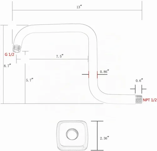 Vista 2 de TRUSTMI Brazo de ducha en forma de S de 13 pulgadas con brida, tubo de acero inoxidable extralarga soporte de cabezal de ducha de repuesto, oro Oro