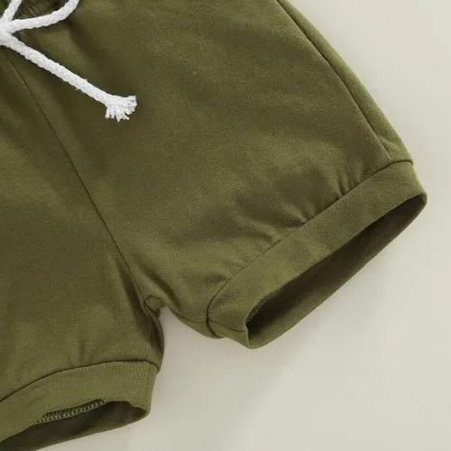 Vista 7 de Conjunto de ropa casual de manga corta con botones y pantalones cortos de lino para bebés y niños pequeños