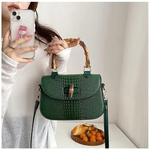 Vista 5 de Bolso de mano de cuero artificial de bambú con asa superior para mujer, elegante bolso de noche, regalo para mujer, hecho a mano