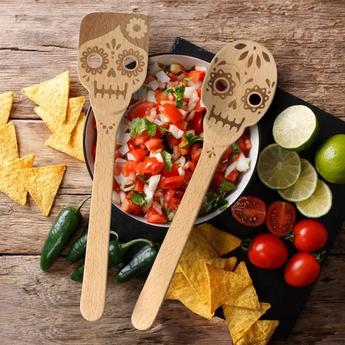 Vista 2 de Juego de 2 cucharas de madera para el Día de los Muertos