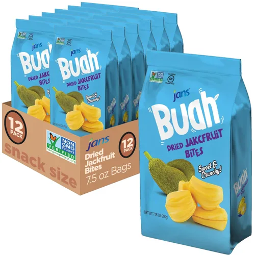 Vista 8 de Jans Buah Chips de Jaca Deshidratada 7.05 oz (Paquete de 6) Chips de Fruta de Jaca – Bocadillo de Fruta Real – Sin Gluten, Dulce y Crujiente