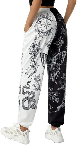 Vista 7 de Amuver - Pantalones de harén estilo hippie bohemio de los años 90 para mujer cintura fruncida estampado de retazos pantalones deportivos para yoga