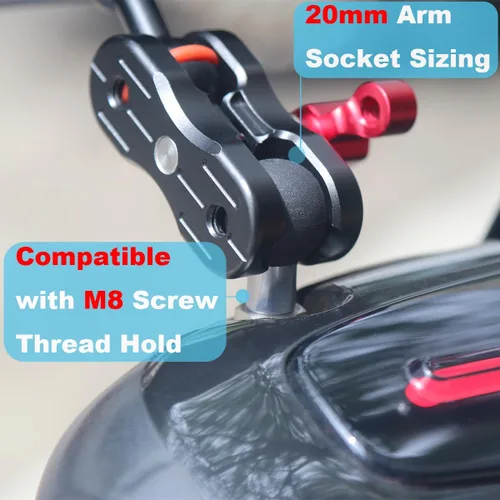 Vista 3 de Adaptador de bola de 20 mm con perno M8 - Base de acero inoxidable resistente y bola recubierta de TPU para motocicleta, GPS y cámaras Dash