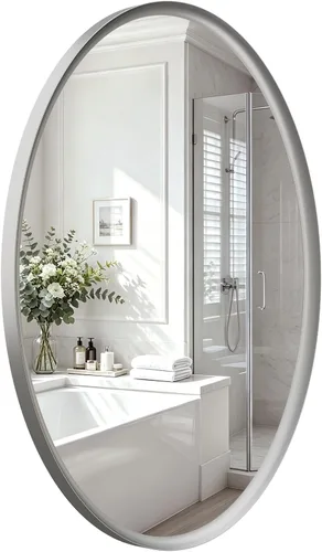 Vista 11 de Black Oval Bathroom Mirrors for Over Sink 24x32 Inch Oblong Vanity Mirror, Crystal-Clear HD Glass, Rust-Proof Aluminum Frame, Inner-Curved Decor