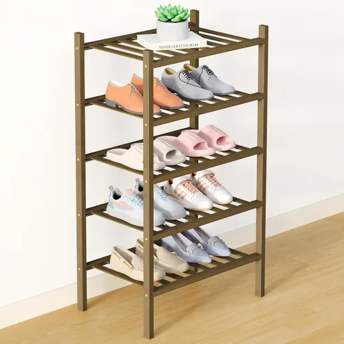 Vista 97 de Smiry Zapatero de bambú para armario, organizador de zapatos de madera de 3 niveles, estante apilable de almacenamiento de zapatos de madera