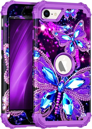 Vista 18 de Miqala Funda para iPhone 12, iPhone 12 Pro, que brilla en la oscuridad, tres capas, resistente a los golpes, protección de plástico duro + funda