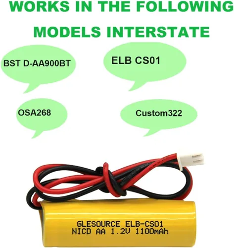 Vista 3 de Batería de luz de emergencia AA 1100mAh 1.2V compatible con ELB-CS01, EXR EL 122 C4T, Custom 332, Unitech OSA268 (paquete de 10)