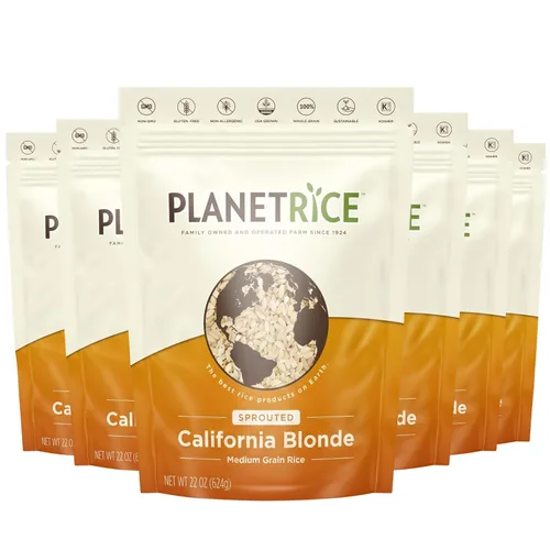 Vista 5 de Planet Rice Arroz rubio germinado a granel, ideal para cocinar arroz a granel, arroz Gaba sin gluten, vegano, paleo, con un 64% más de fibra