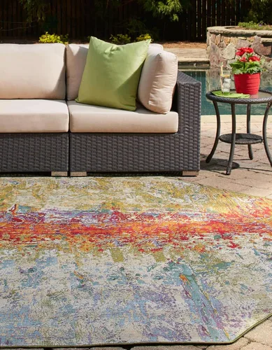 Vista 4 de Unique Loom Outdoor Modern Collection - Alfombra arrugada (4 pies 1 pulgada octágono multi/dorado)