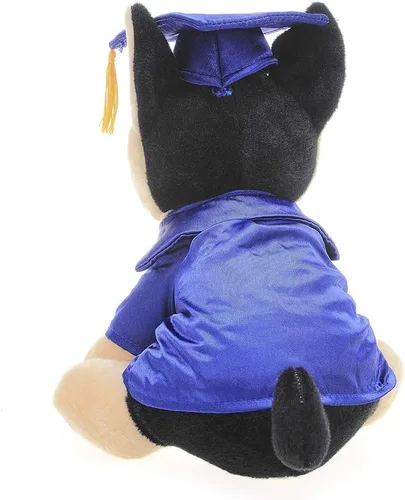 Vista 8 de Plushland Pastor alemán de peluche para el día de graduación, texto personalizado, nombre o logotipo de tu escuela en el vestido, lo mejor