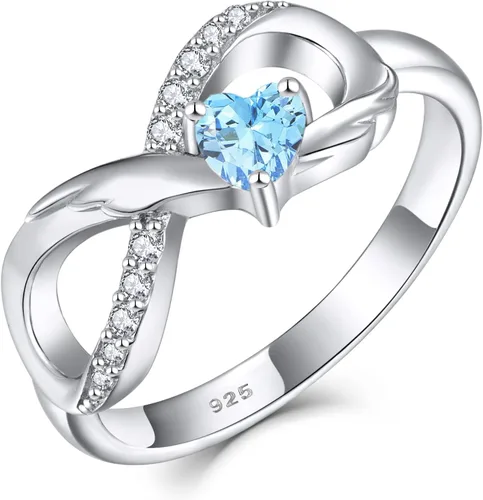 Vista 7 de STARCHENIE Anillo de Promesa Infinita de Plata de Ley 925 con Alas de Ángel y Anillo de Corazón para Mujer Talla 5-10 01-Granate-Enero